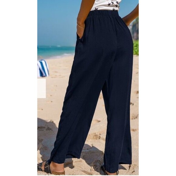 Cupshe Womens Navy Blue Wide Leg Pants Beach Casual Pull On Lightweight NWT - M - Picture 2 of 7